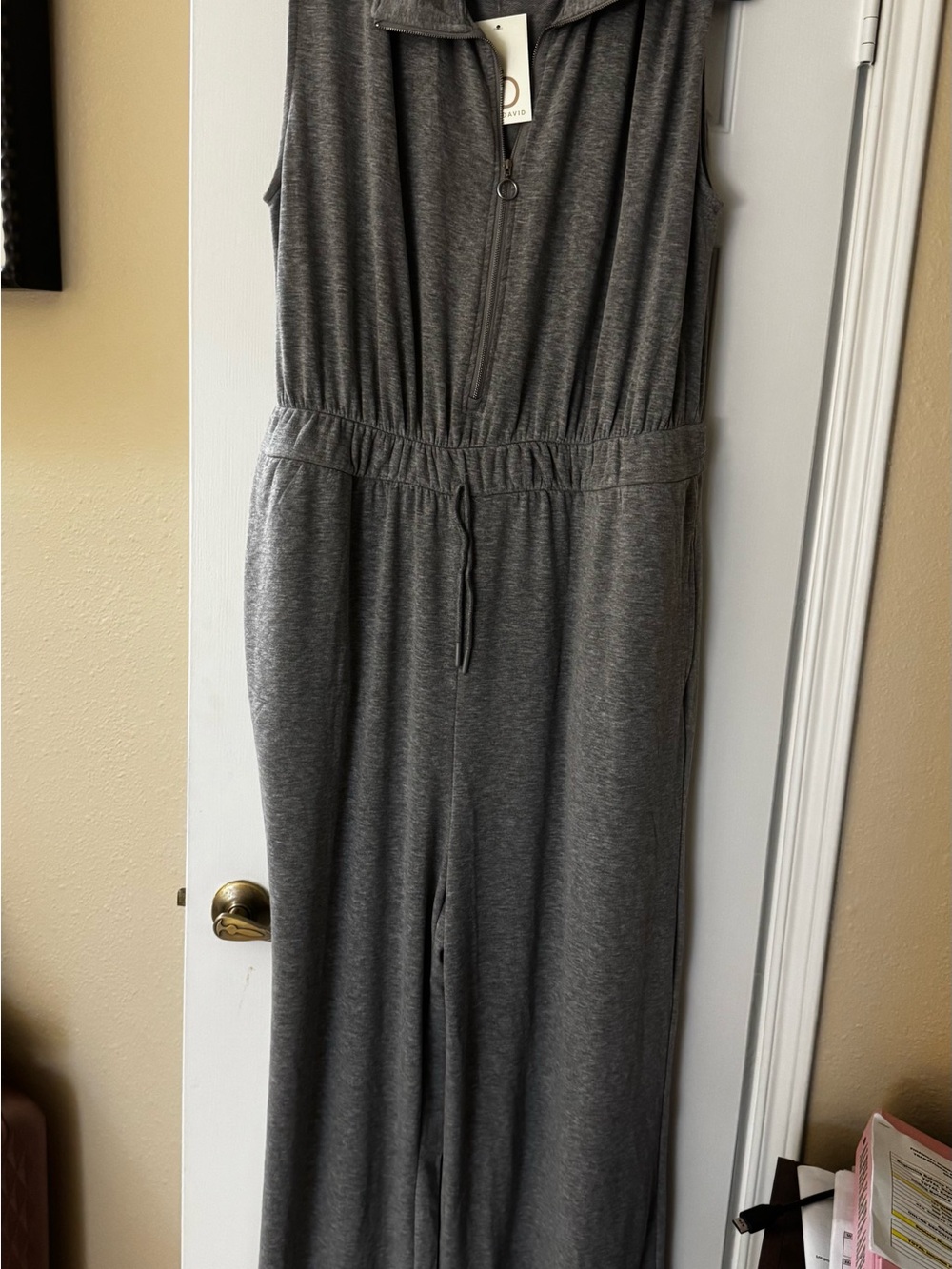 Fred David Gray Zip-Front Sleeveless Jumpsuit